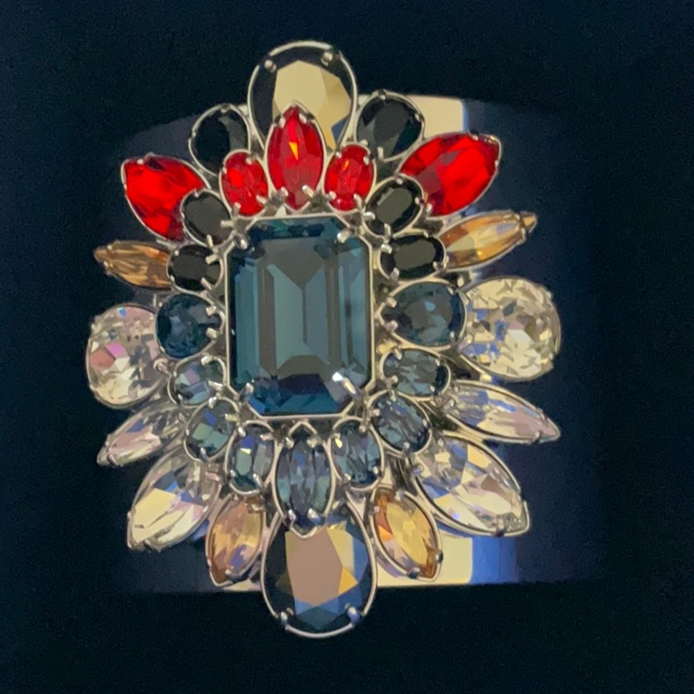 NWT SWAROVSKI jeweled cuff gorgeous, silver, stones white, blue, red